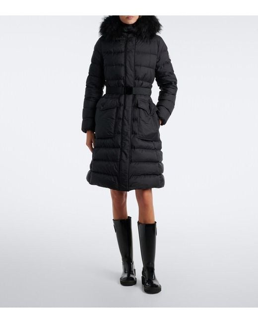 Moncler Black Shearling-Trimmed Down Coat