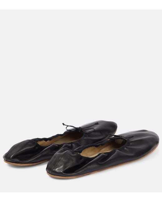 The Row Black Nappa Leather Round Ballet Flats