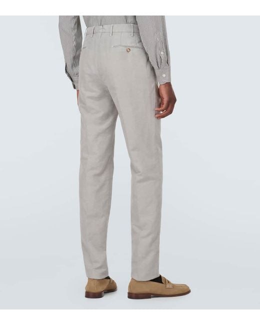 Pantalones slim de lino y algodon Incotex de hombre de color Gray