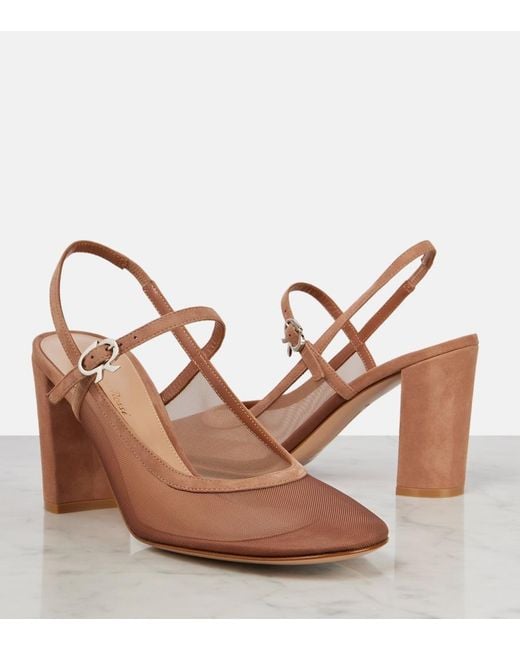 Gianvito Rossi Brown Francoise 85 Suede-Trimmed Slingback Pumps