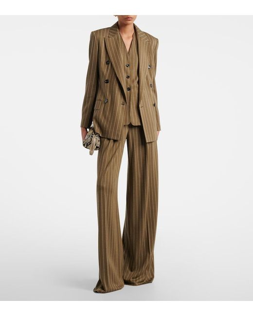 Max Mara Natural Pinstripe Pleated Wide-Leg Pants