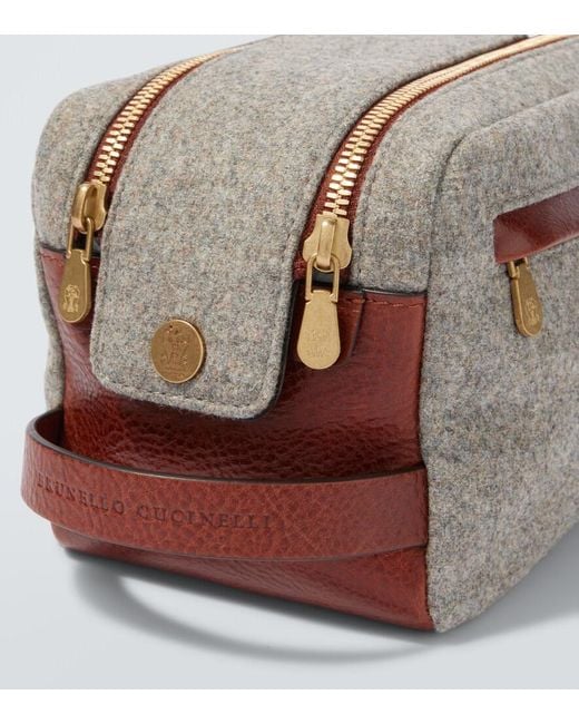 Brunello Cucinelli Gray Leather-Trimmed Toiletry Bag for men