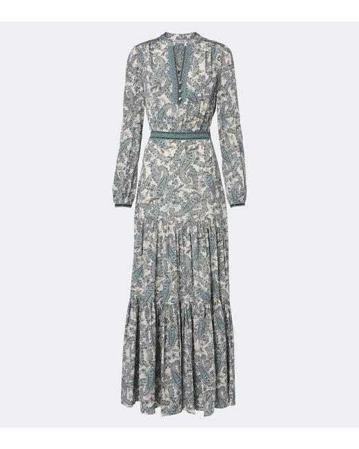 Veronica Beard Gray Sama Printed Tiered Silk-Blend Maxi Dress