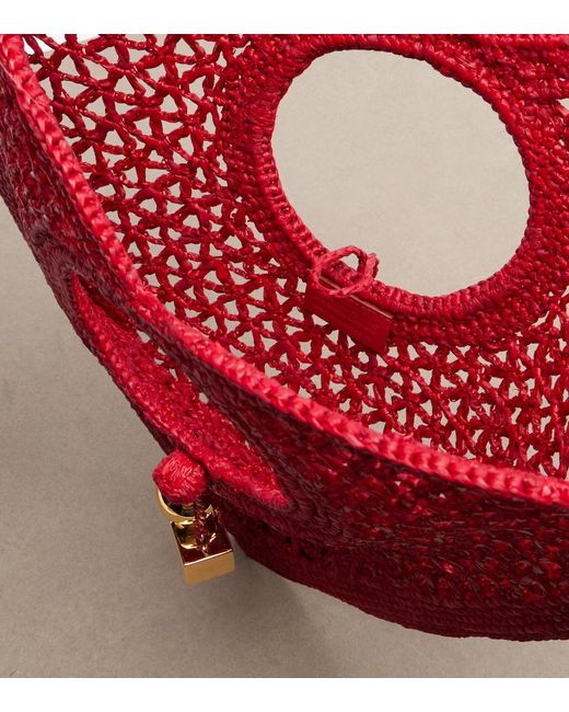 Jacquemus Red Spiaggia Cour Small Raffia Top-Handle Bag