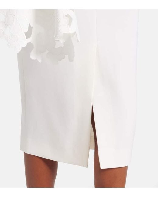 Oscar de la Renta White Cape-Detail Wool-Blend Midi Dress