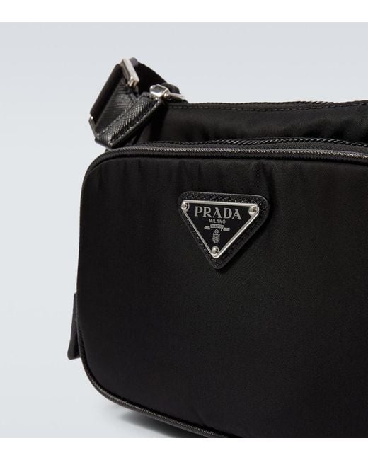 Prada Black Re-Nylon Leather-Trimmed Belt Bag for men