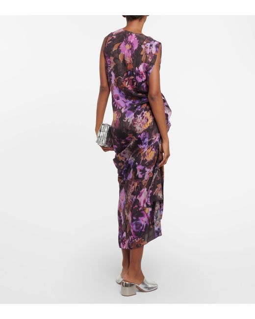 Dries Van Noten Purple Dinam Floral Satin Midi Dress