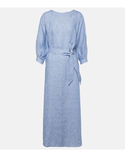 Loro Piana Blue Mina Linen Midi Dress