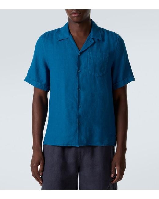 Vilebrequin Blue Charli Linen Bowling Shirt for men