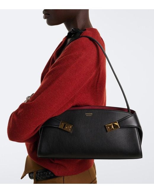 Ferragamo Black Hug East-West Small Leather Shoulder Bag