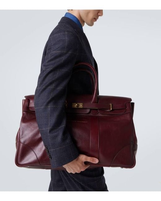 Brunello Cucinelli Red Leather Duffel Bag for men