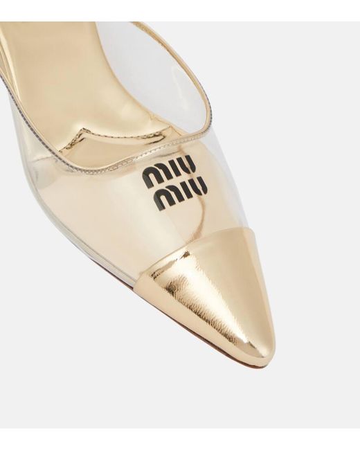 Miu Miu Natural Logo Leather And Pvc Mules