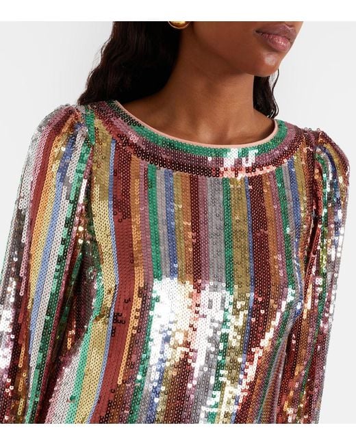 Rixo Multicolor Laurie Sequined Striped Minidress