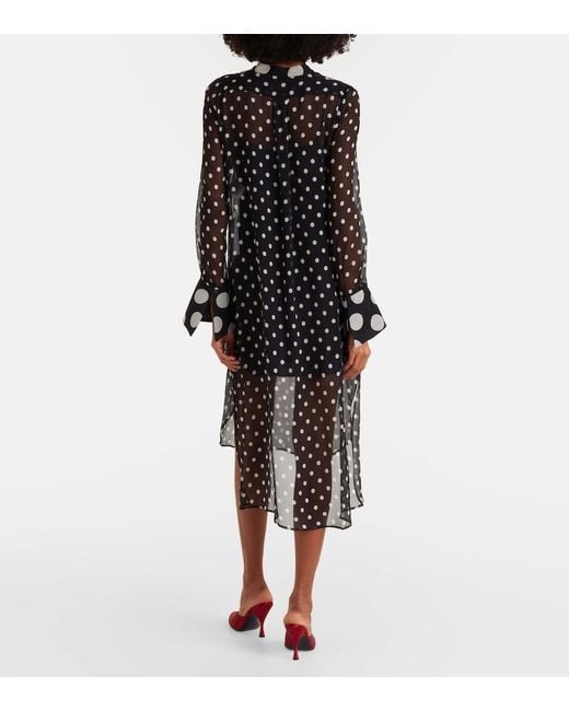 Nina Ricci Black Polka-Dot Semi-Sheer Silk Midi Dress