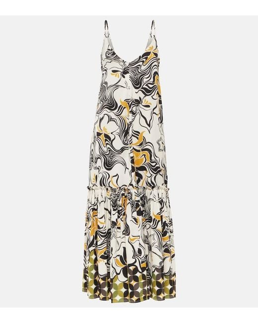 Dries Van Noten White Printed Satin Maxi Dress