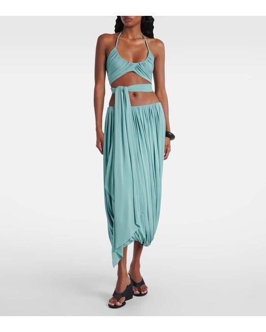 Falda Midi De Jersey Fruncida Alaïa de color Blue