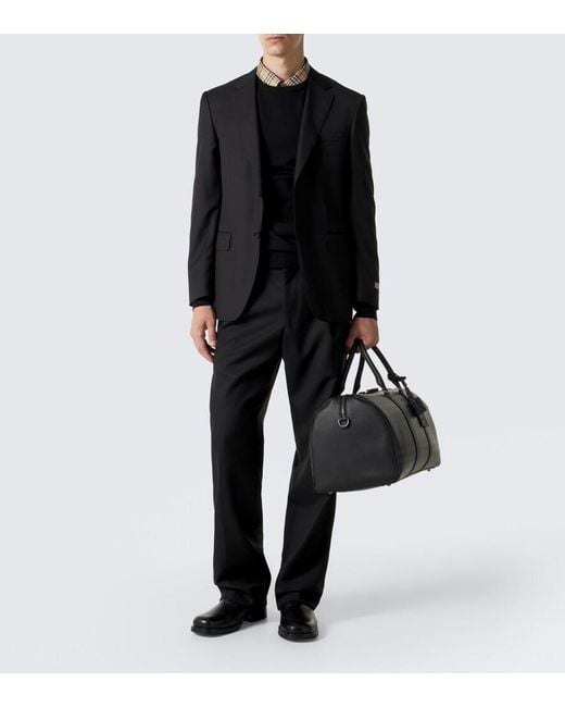 Burberry Black Check Leather-Trimmed Duffel Bag for men