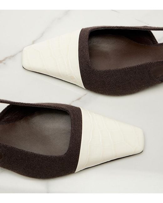 Tod's Brown Leather-Trimmed Canvas Slingback Pumps