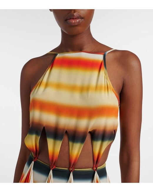 Loewe Metallic Paula's Ibiza Striped Silk Maxi Dress