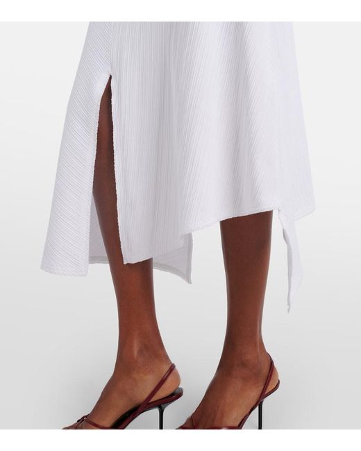 Victoria Beckham White Gathered Cotton-Blend Midi Skirt