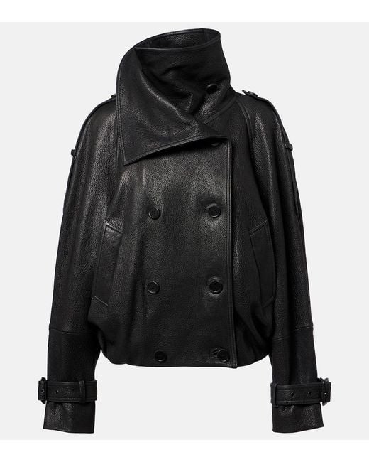 Acne Black Double-Breasted Leather Jacket
