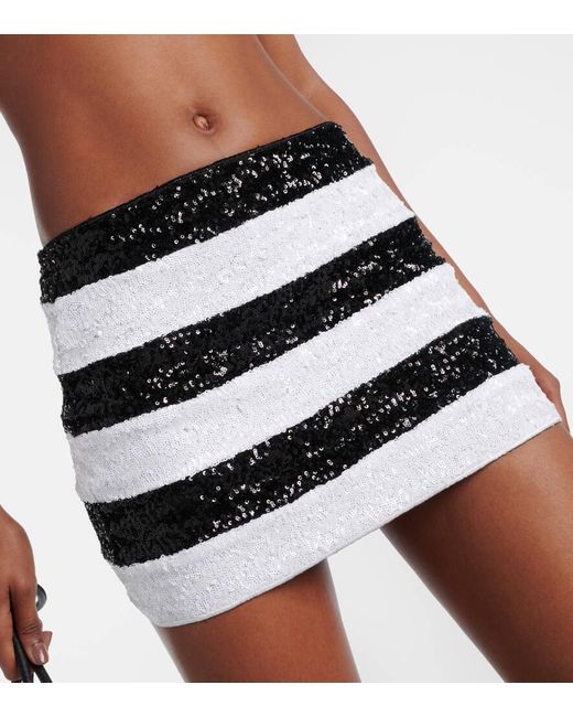 Oseree Black Pailettes Striped Miniskirt
