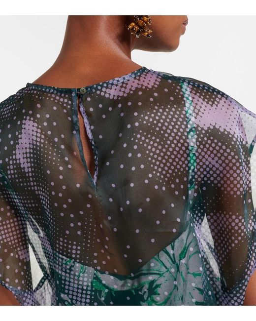 Dries Van Noten Blue Printed Silk Organza Top