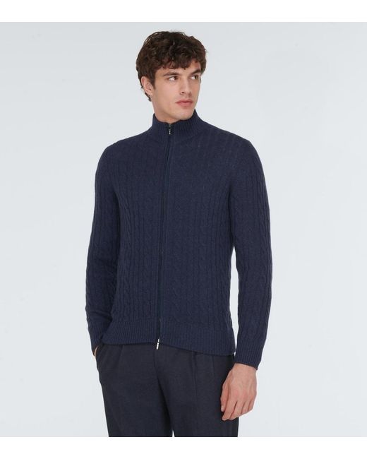 Loro Piana Blue Cable-Knit Cashmere Cardigan for men