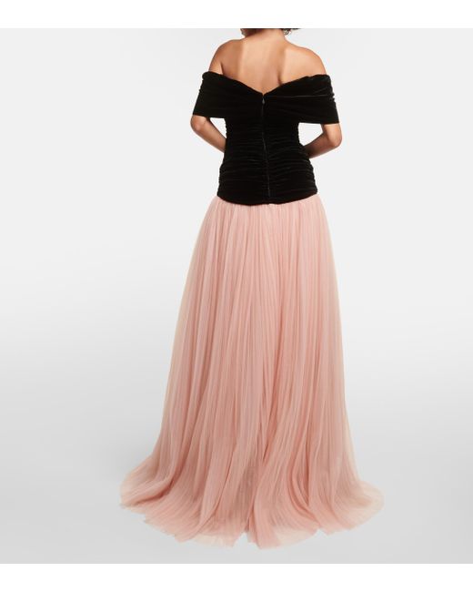 Costarellos Pink Celestine Velvet And Chiffon Gown