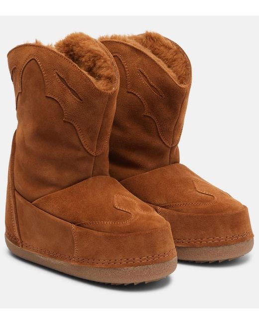 Inuikii Brown Cowboy Embroidered Suede Snow Boots