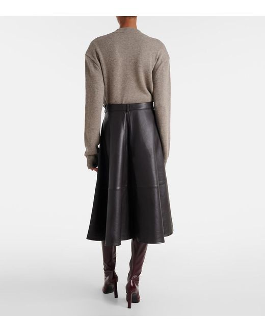 Frankie Shop Black Savil Leather Midi Skirt