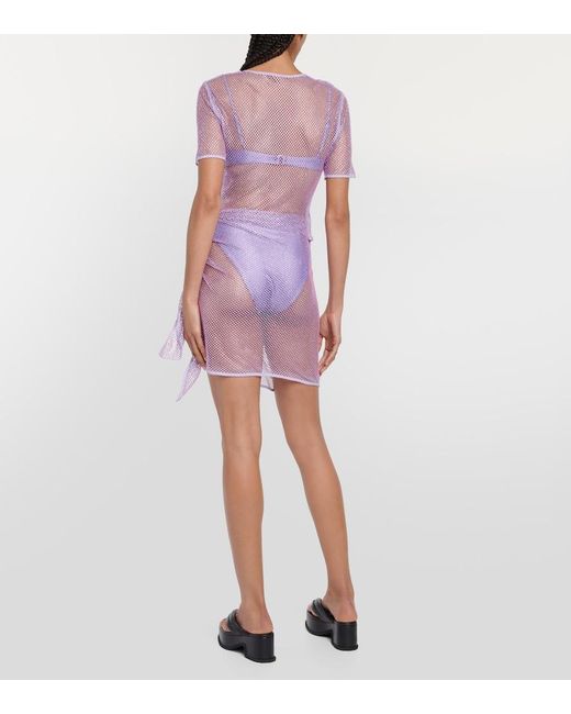 Jonathan Simkhai Purple Electra Embellished Mesh Cropped Top