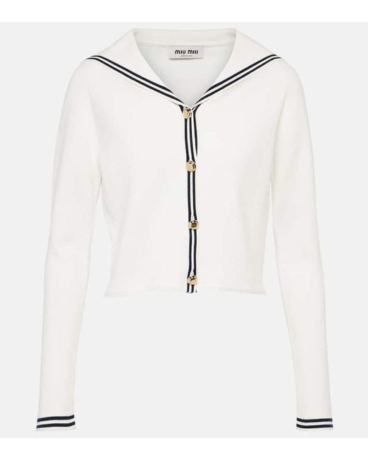 Miu Miu White Cardigan Aus Einem Baumwollgemisch