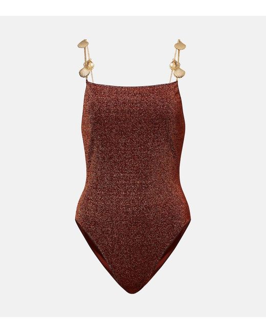 Oseree Red Lumiere Shells Embellished Swimsuit