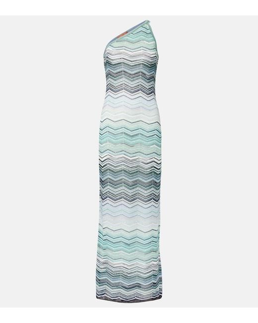 Missoni Blue One-Shoulder-Maxikleid Aus Haekelstrick