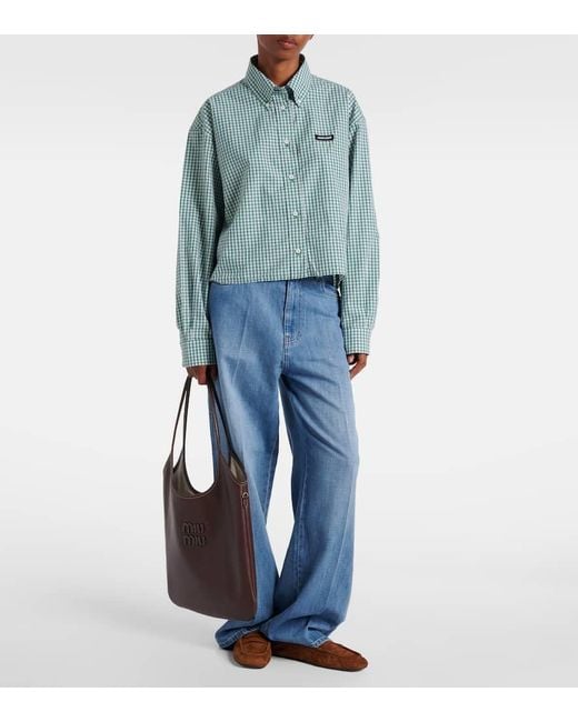 Miu Miu Blue Cropped-Hemd Aus Baumwolle