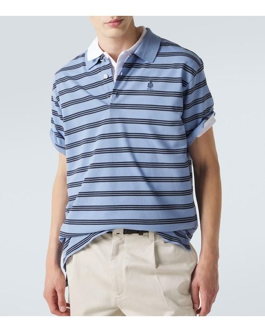 Prada Blue Striped Cotton Pique Polo Shirt for men