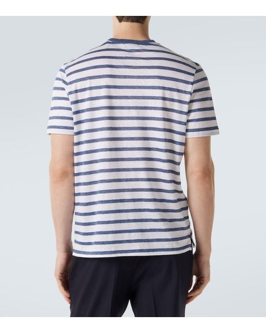 Dunhill Blue Striped Linen And Cotton T-Shirt for men