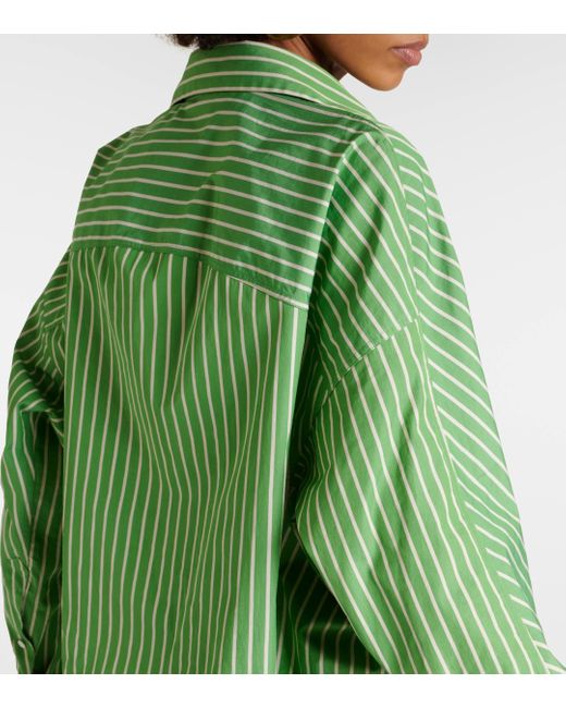 Dries Van Noten Green Striped Cotton Poplin Shirt