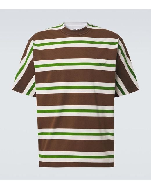 Prada Green Striped Cotton Jersey T-Shirt for men