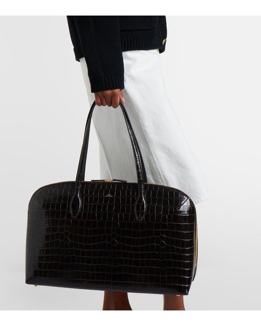 Totême Black Croc-Effect Leather Tote Bag