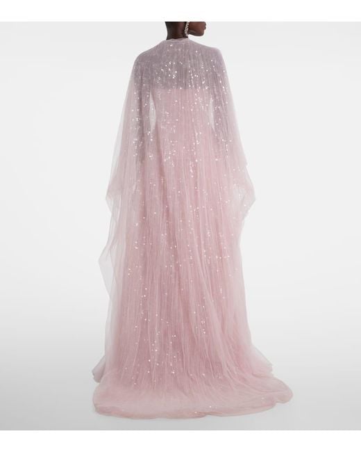 Marmar Halim Pink Caped Pleated Bustier Gown