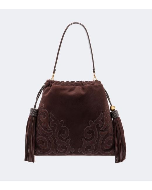 Etro Brown Kalispera Medium Suede Shoulder Bag