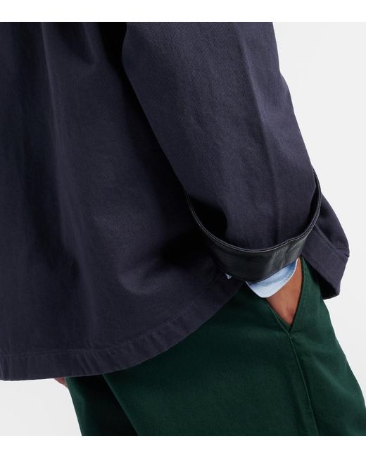 Miu Miu Blue Leather-Trimmed Oversized Cotton Gabardine Jacket