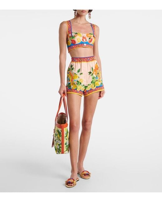 Dolce & Gabbana Multicolor Taormina Printed Cotton-Blend Shorts