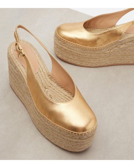 Gianvito Rossi Natural Metallic Leather Espadrille Wedges