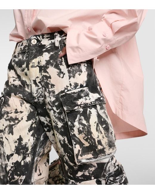 The Attico Metallic Fern Printed Mid-Rise Cargo Jeans