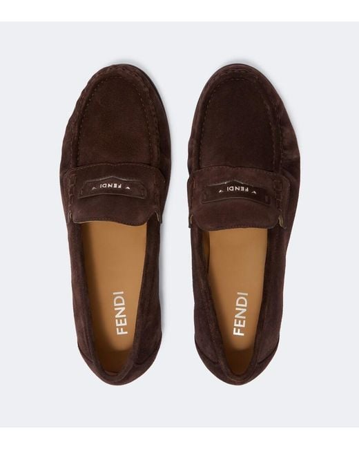 Fendi Brown Scrunch Suede Penny Loafers for men