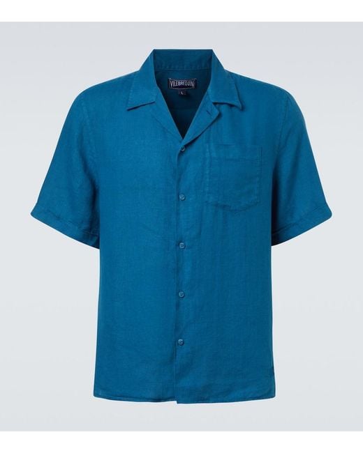 Vilebrequin Blue Charli Linen Bowling Shirt for men