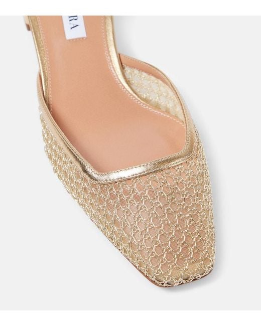 Aquazzura Natural Asha 35 Leather-Trimmed Mesh Pumps